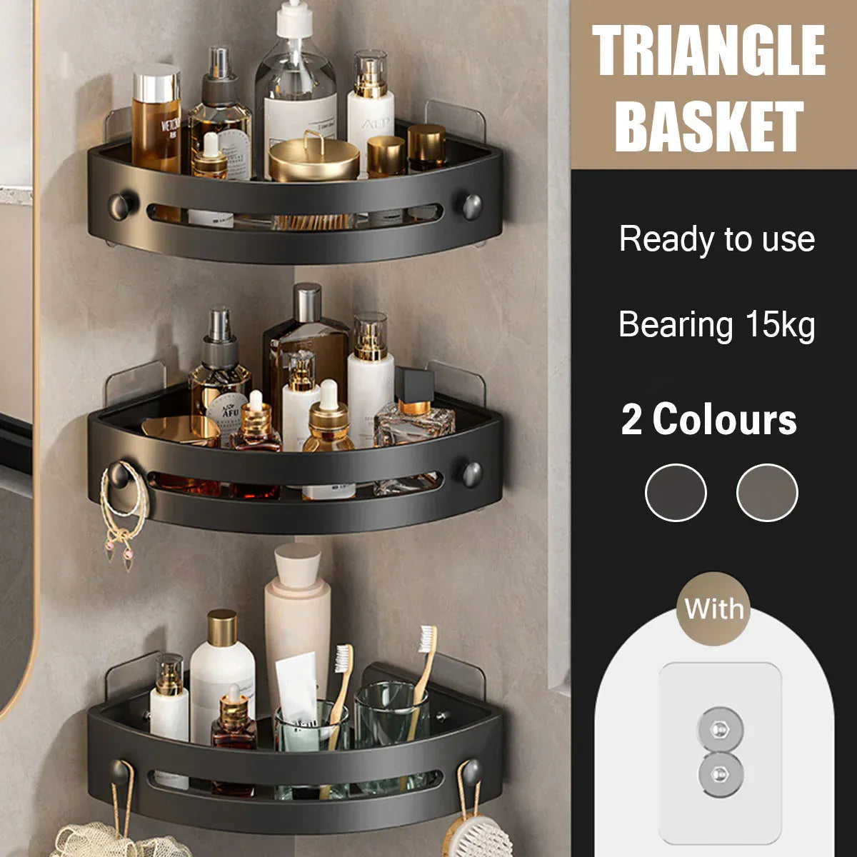 Three-layer Bathroom Triangular Shelf Basic Model Hole-free Storage Towel Rack - Grey