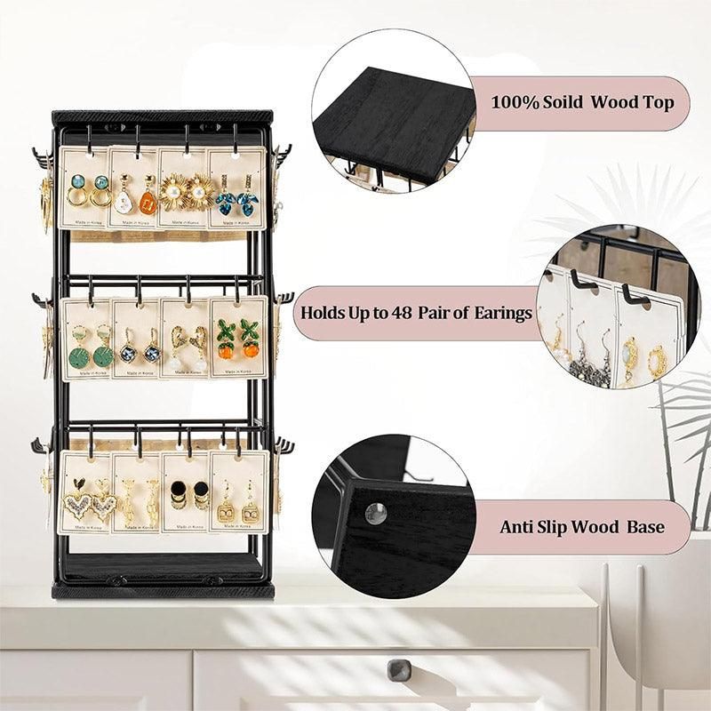 Iron Desktop Earrings Display Organizer Jewellery Stand Holder for Home Storage - Black