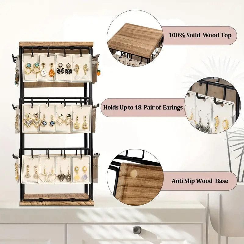Iron Desktop Earrings Display Organizer Jewellery Stand Holder for Home Storage - Black