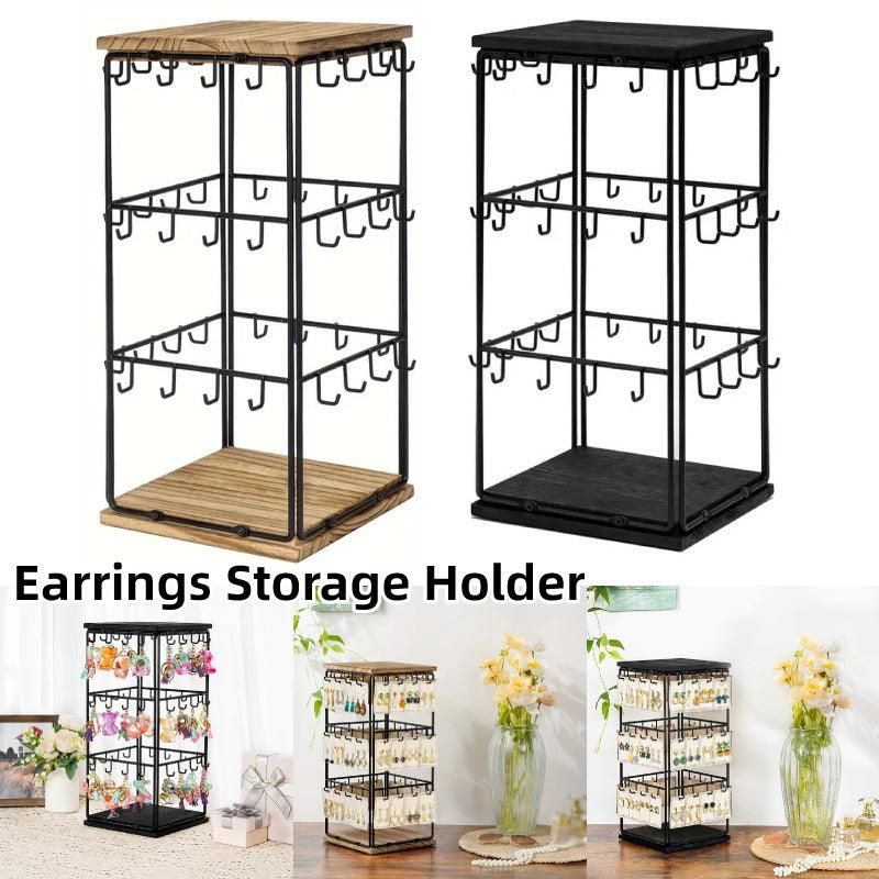 Iron Desktop Earrings Display Organizer Jewellery Stand Holder for Home Storage - Black