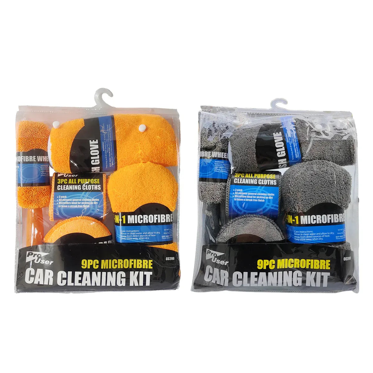 9PCS Car Cleaning Kit Microfiber Towel Wax Sponge Wheel Brush Gloves Set Use - Orange