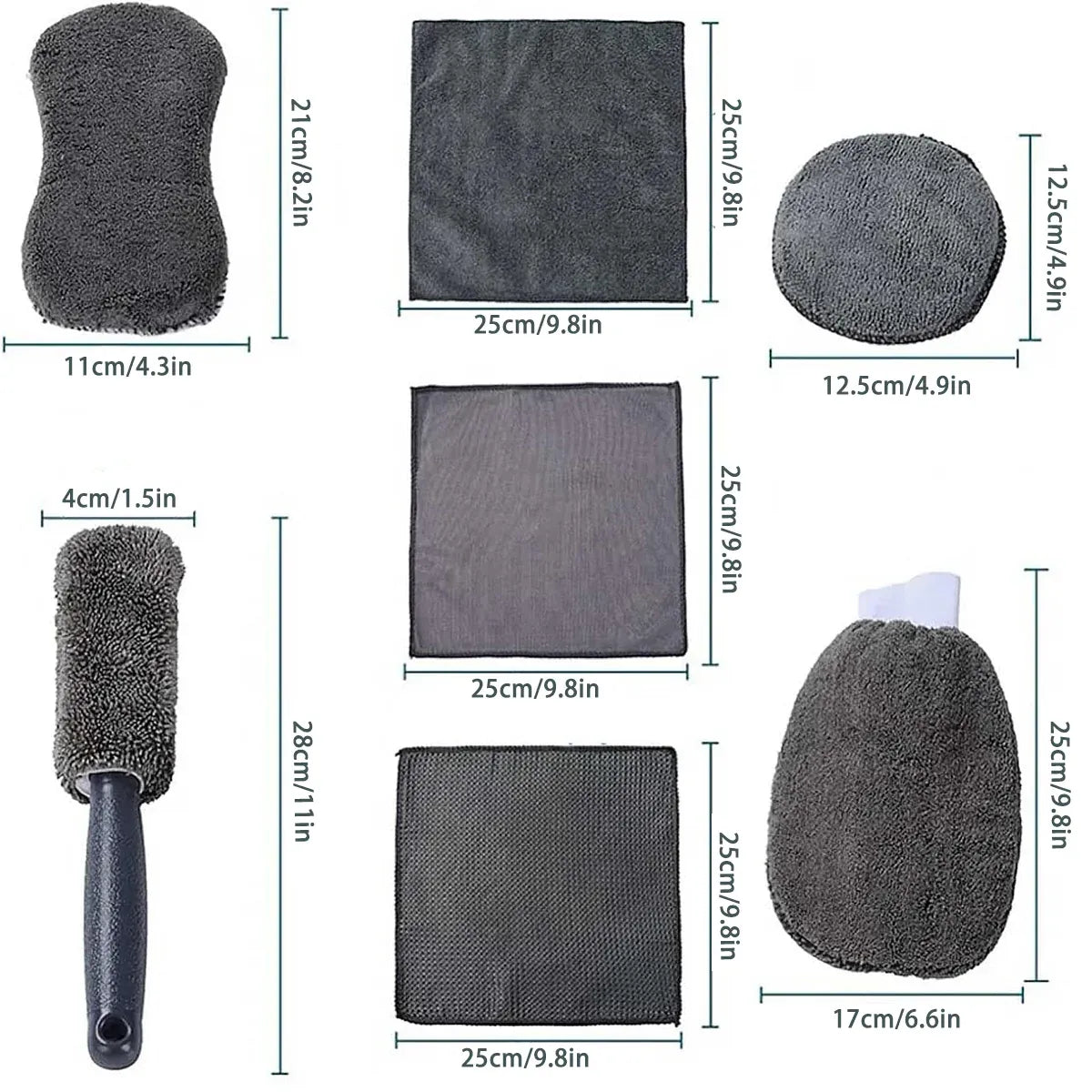 9PCS Car Cleaning Kit Microfiber Towel Wax Sponge Wheel Brush Gloves Set Use - Orange