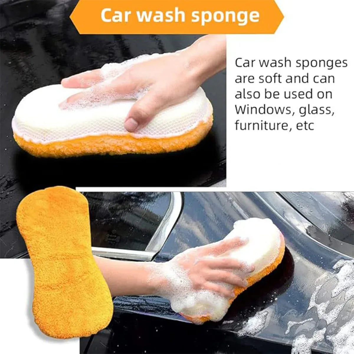 9PCS Car Cleaning Kit Microfiber Towel Wax Sponge Wheel Brush Gloves Set Use - Orange