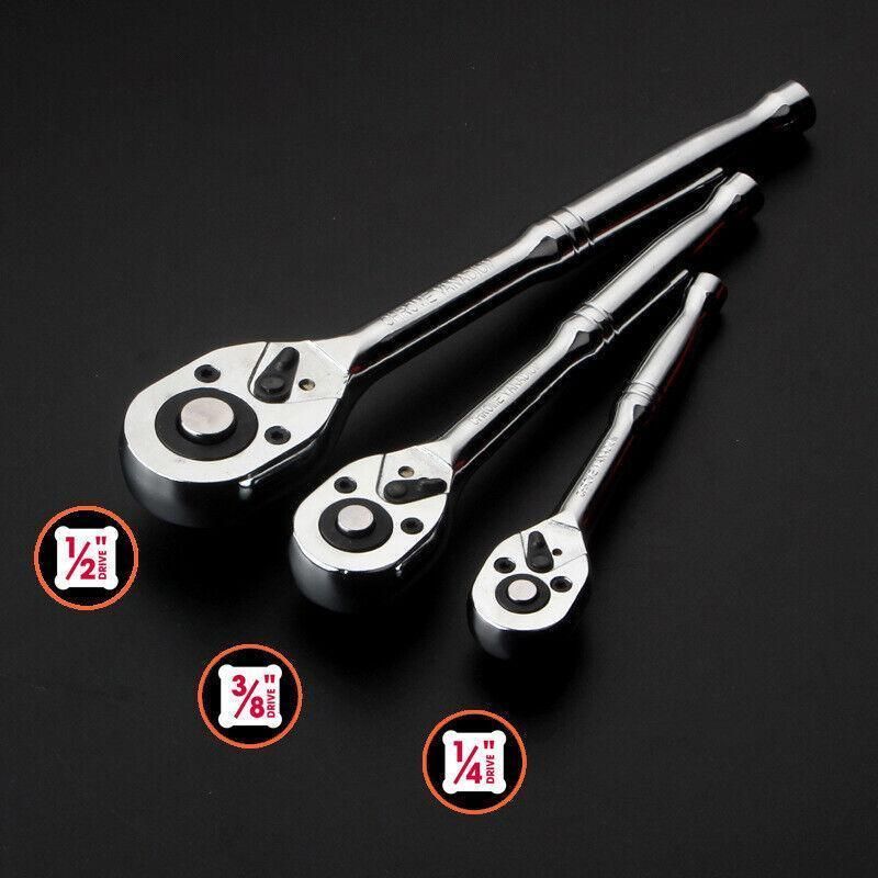 Quick Release Ratchet Handle 1/4 inch 3/8 inch 1/2 inch Drive Reversible Socket Wrench - 16x245x42mm