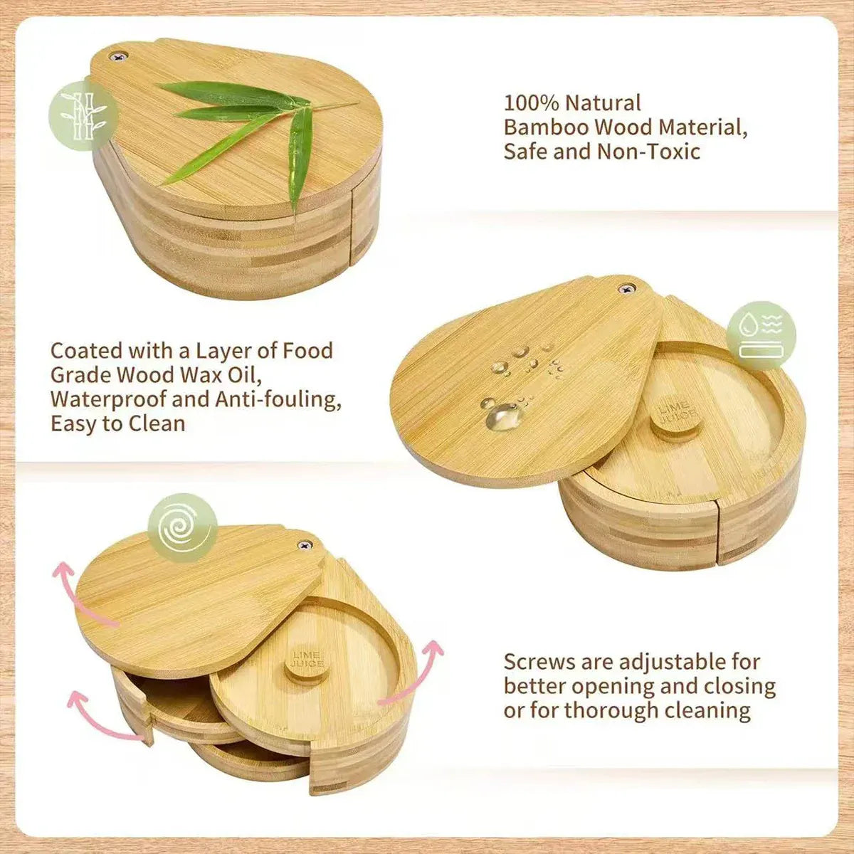 Bamboo Salt Jar Spice Container with Lid for Cooking Seasoning Storage Home Use