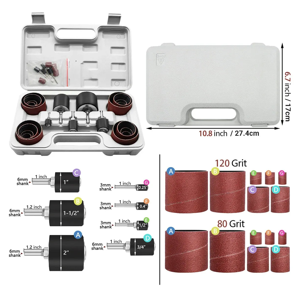 37Pcs Sanding Drum Kit Sleeve Set for Drill Rotary Tool Wood Polishing
