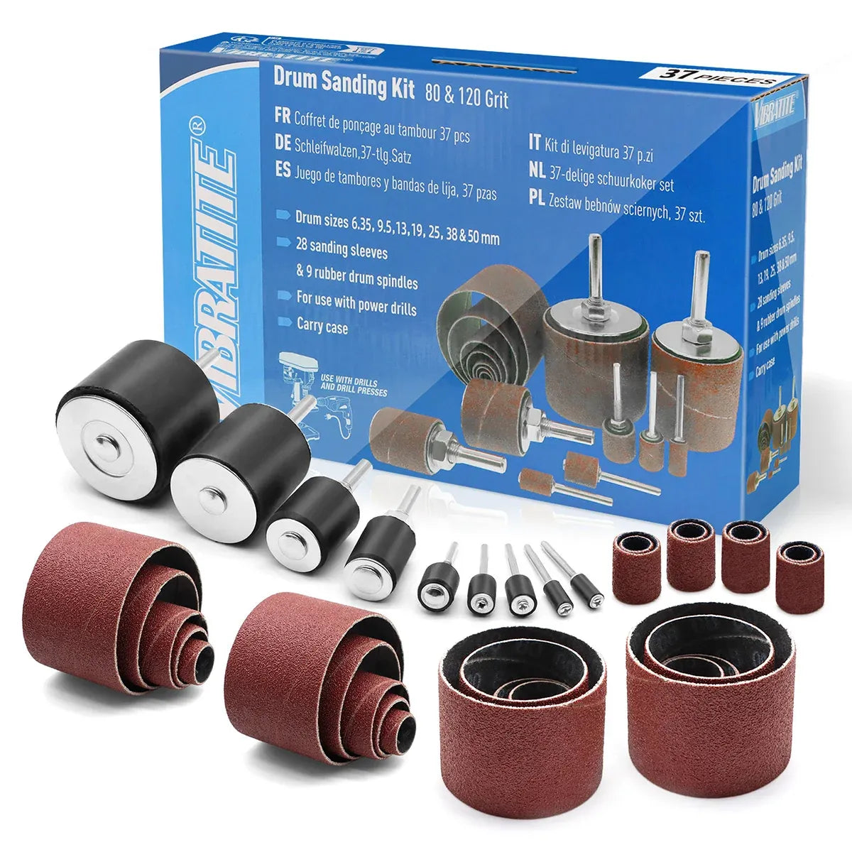 37Pcs Sanding Drum Kit Sleeve Set for Drill Rotary Tool Wood Polishing