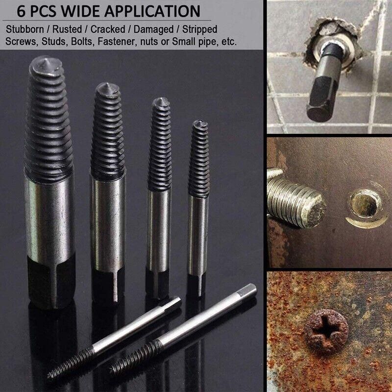 6 Piece Screw Extractor Set Broken Bolt Remover Kit for Damaged Screws