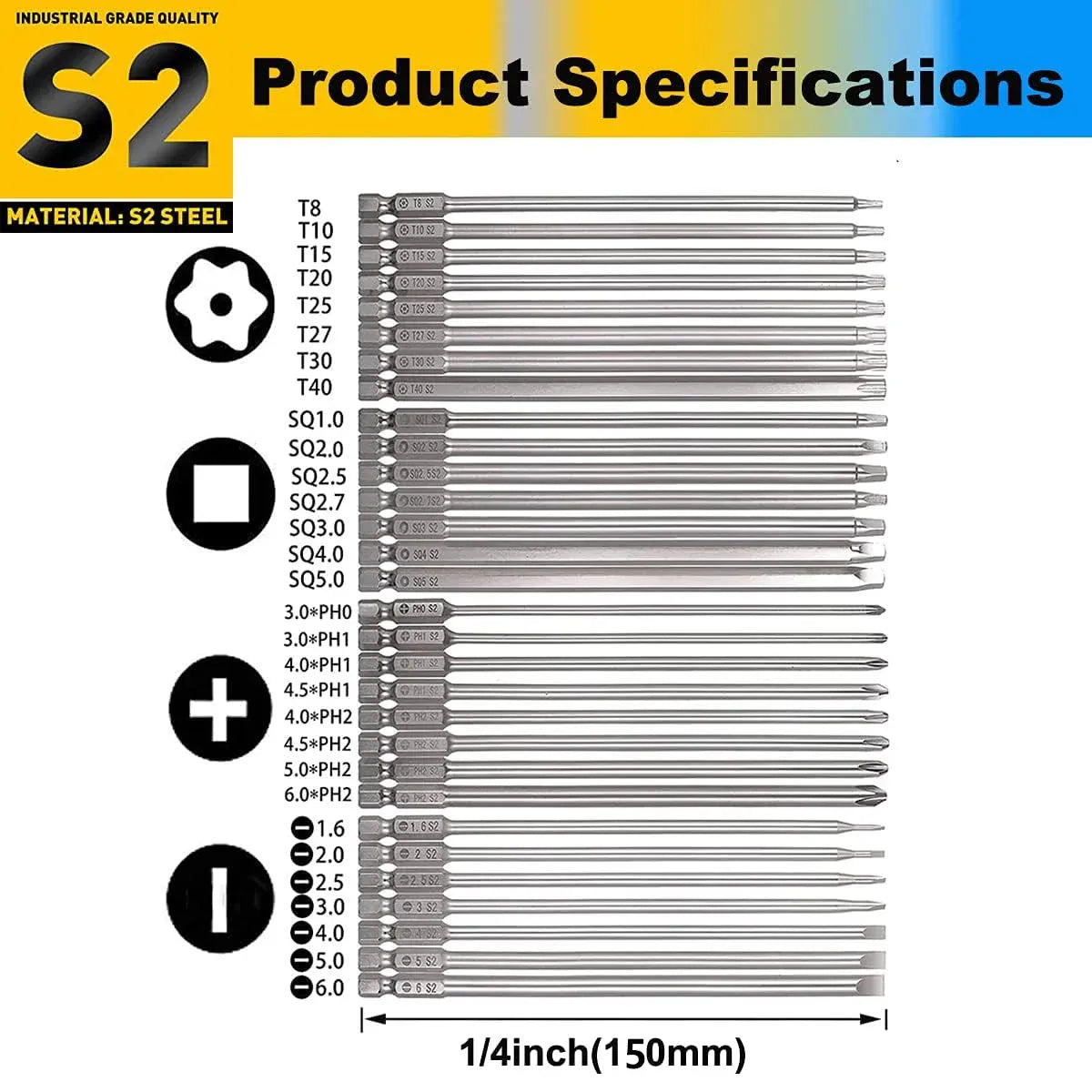 30Pcs 150mm Screwdriver Bit Set Power Tool Accessory Kit For Home Repair Use