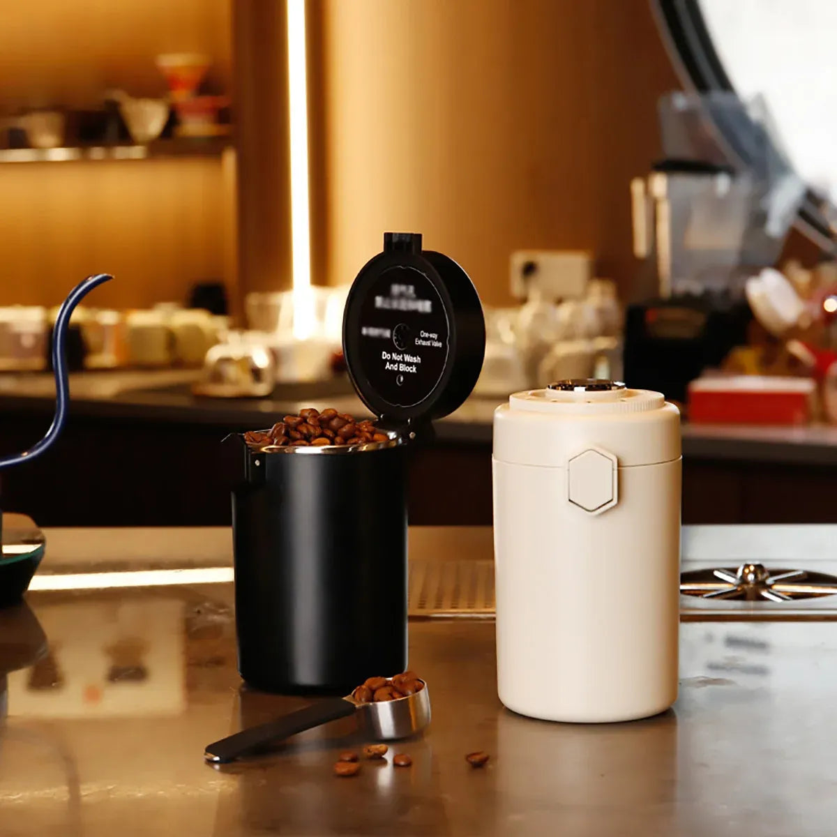 304 Stainless Steel Coffee Bean Sealed Jar 600ml Food Grade Leakproof Durable - Black
