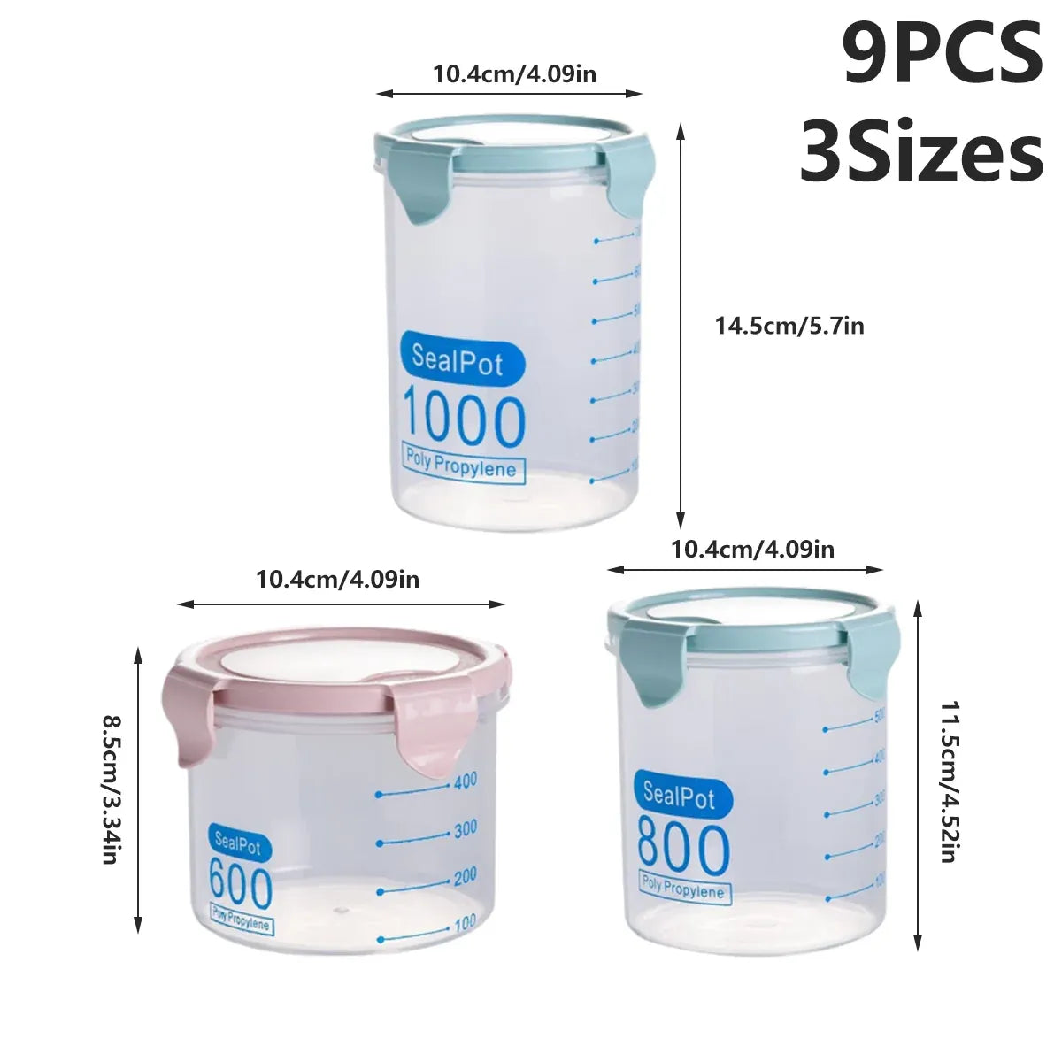 9-Piece Set Food Storage Sealed Lid Container Kitchen Canister Set Organiser
