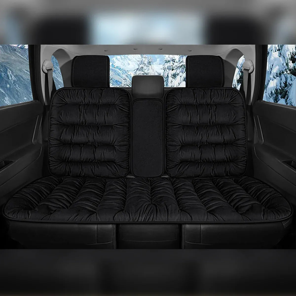 Winter Thick Warm Plush Seat Cover with Backrest Universal Fit for Rear Row - Black