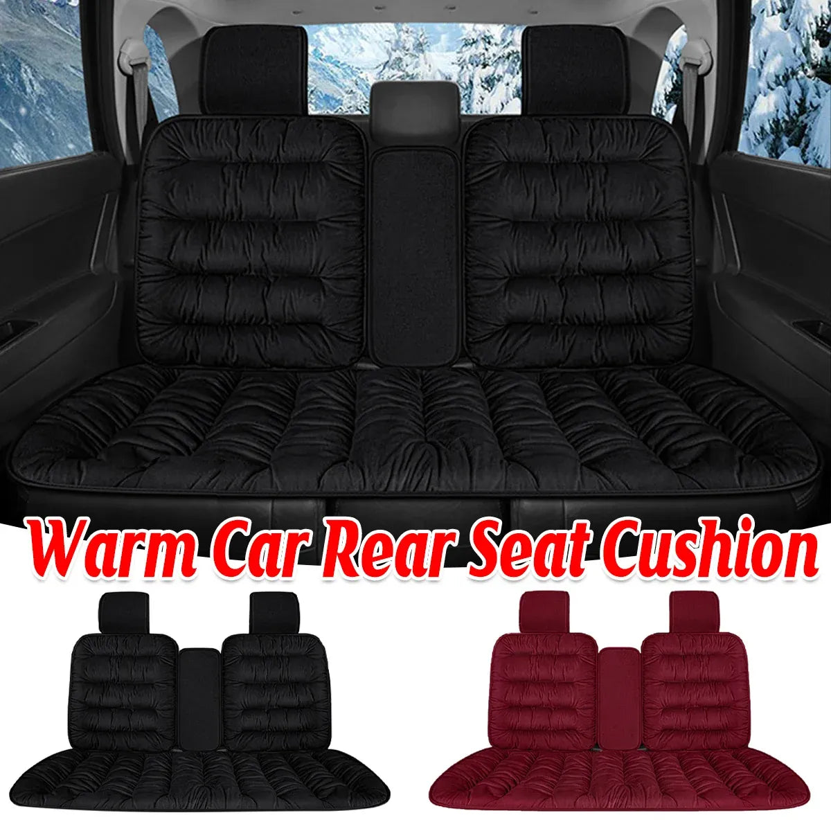 Winter Thick Warm Plush Seat Cover with Backrest Universal Fit for Rear Row - Red