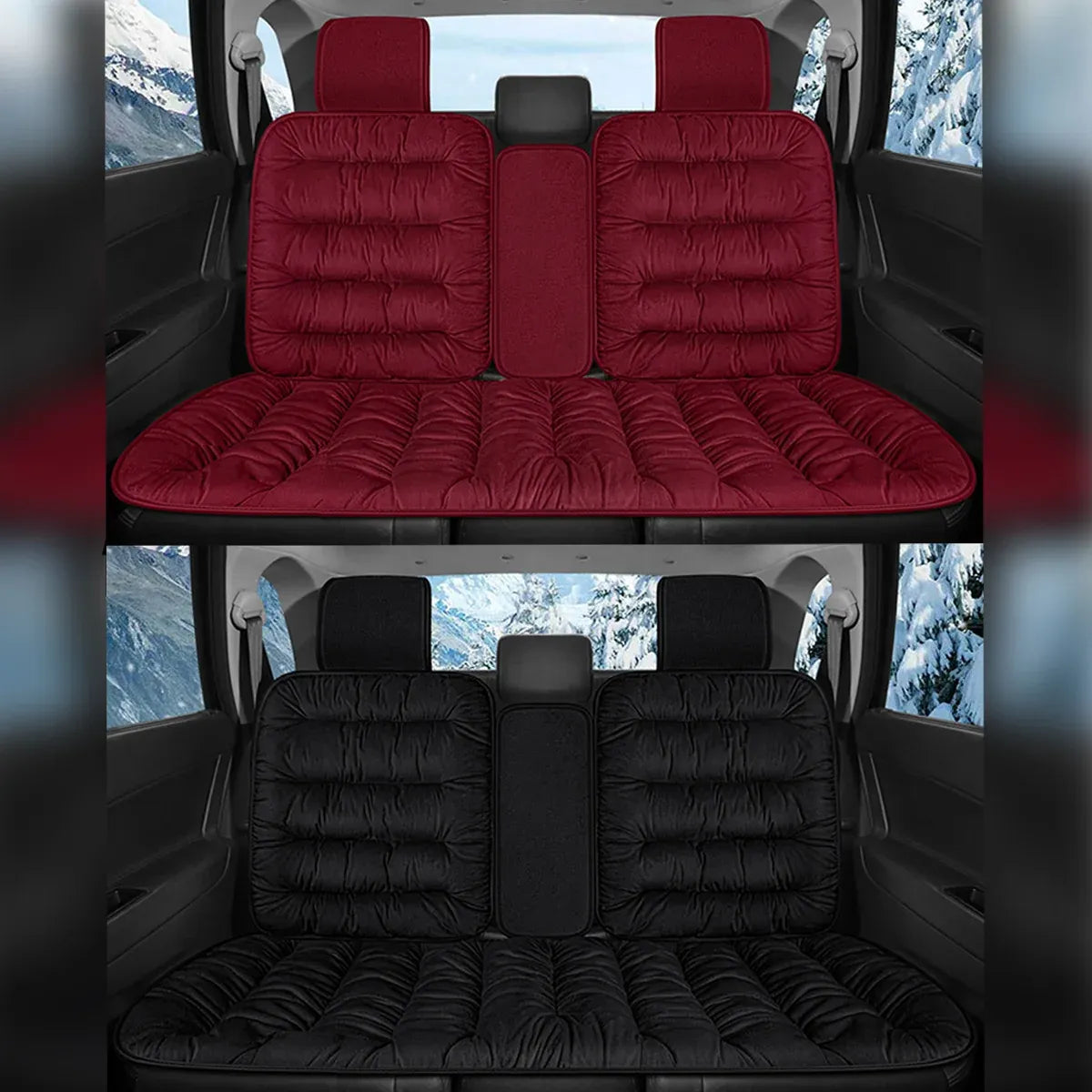Winter Thick Warm Plush Seat Cover with Backrest Universal Fit for Rear Row - Red