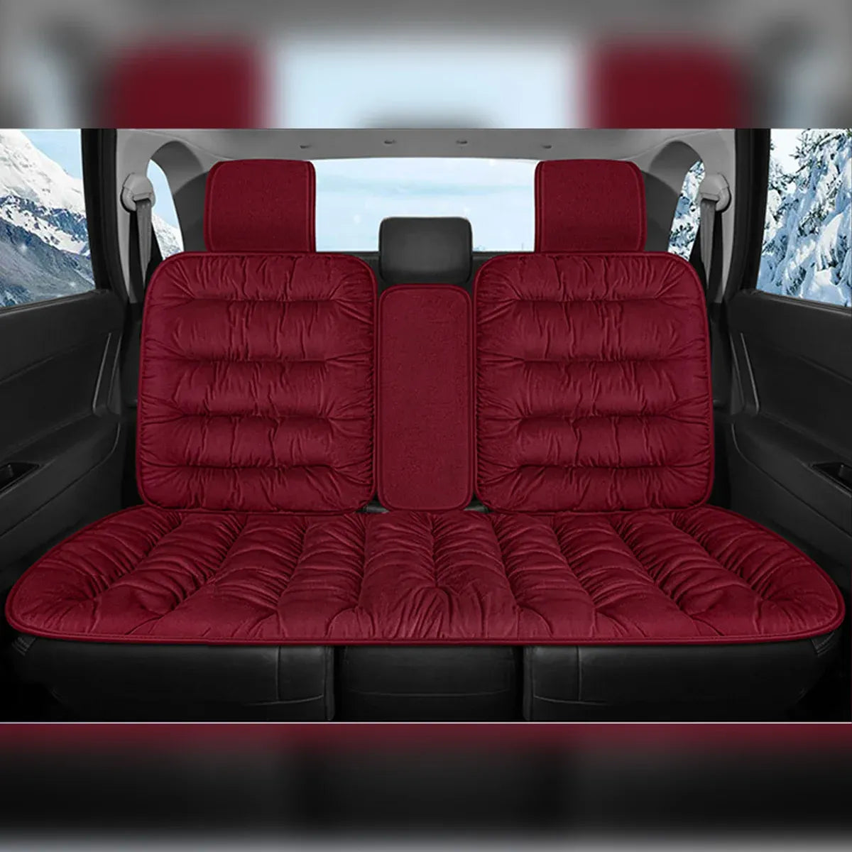 Winter Thick Warm Plush Seat Cover with Backrest Universal Fit for Rear Row - Red