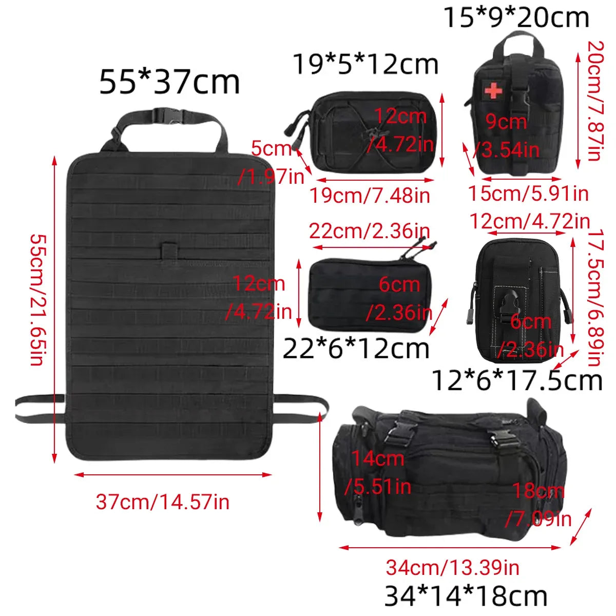 Car Universal Rear Seat 6-Piece Storage Bag Set Space Saving Waterproof Durable