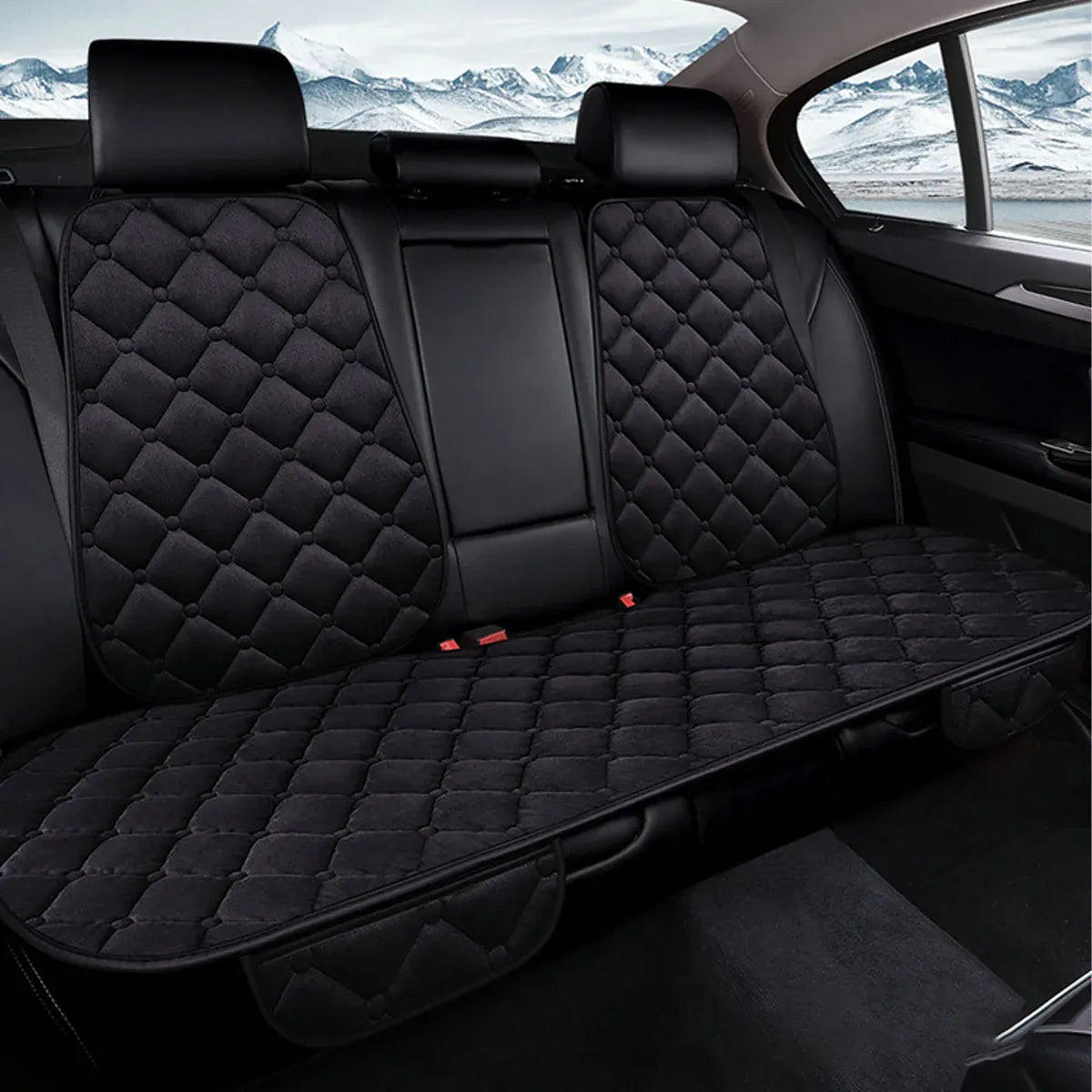 Universal Plush Seat Cushion Set Winter Warm with Backrest for Rear Row - Red