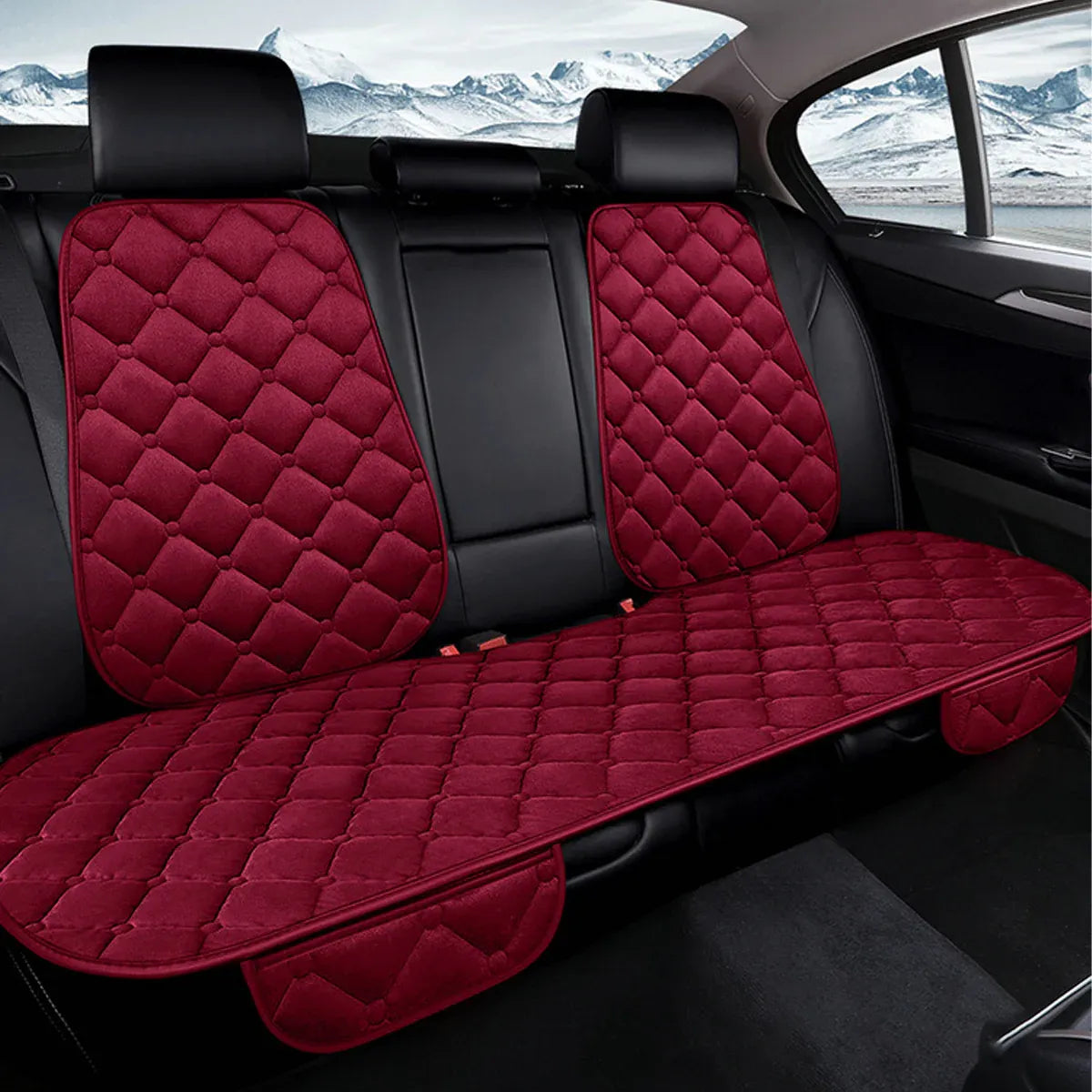 Universal Plush Seat Cushion Set Winter Warm with Backrest for Rear Row - Red