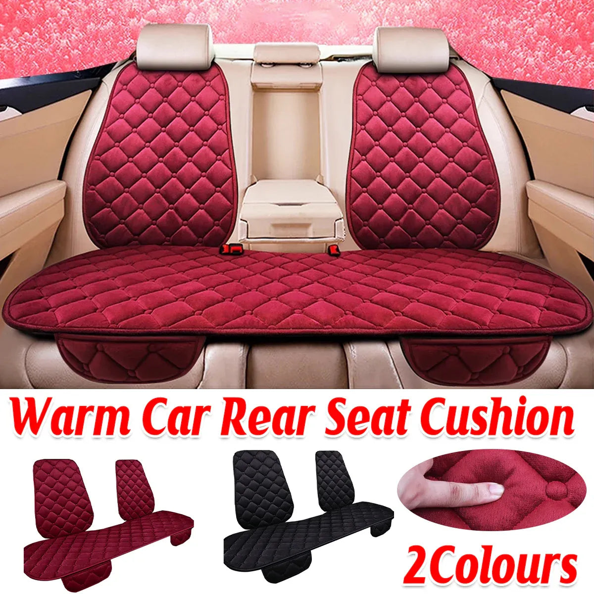 Universal Plush Seat Cushion Set Winter Warm with Backrest for Rear Row - Black