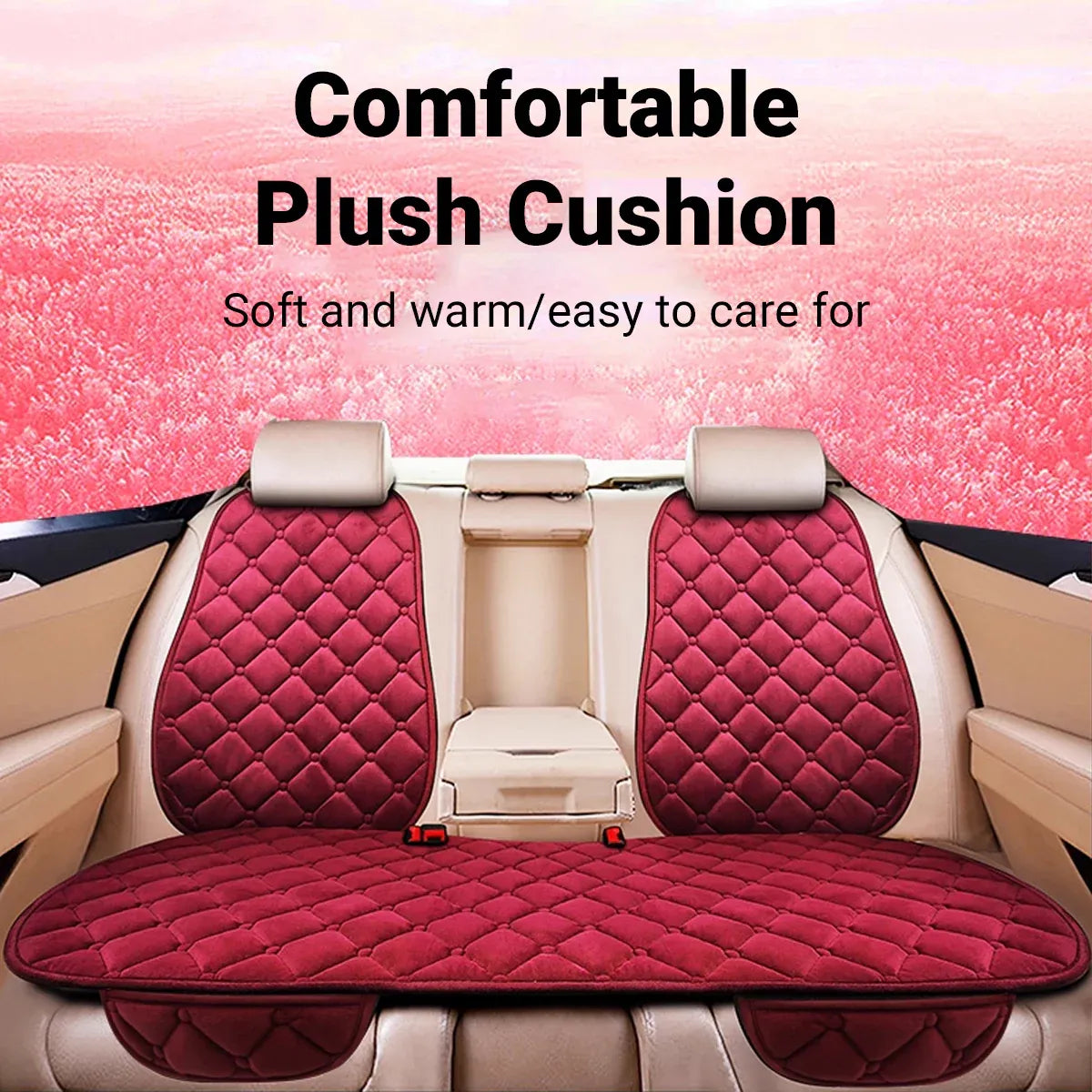 Universal Plush Seat Cushion Set Winter Warm with Backrest for Rear Row - Black