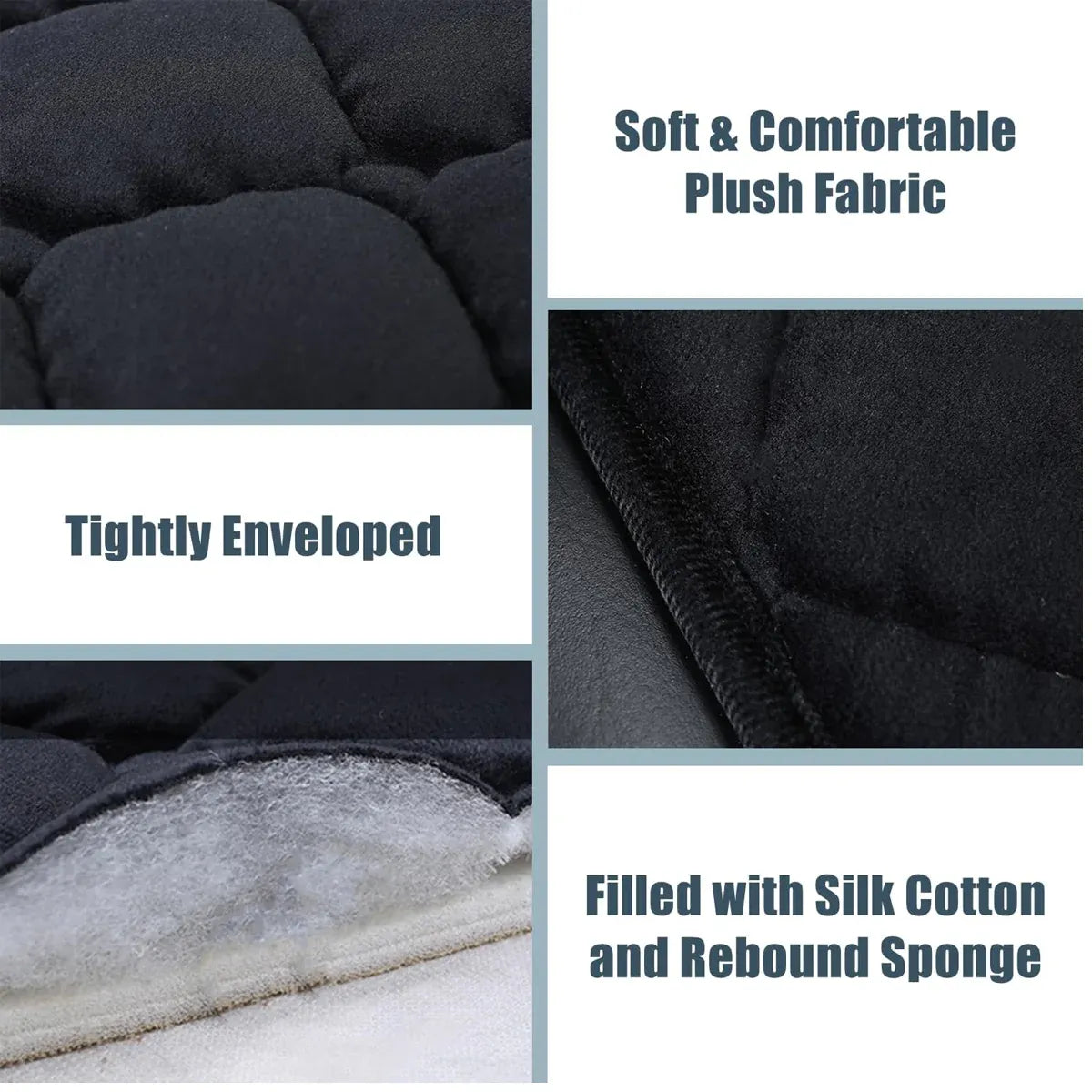 Universal Plush Seat Cushion Set Winter Warm with Backrest for Rear Row - Black