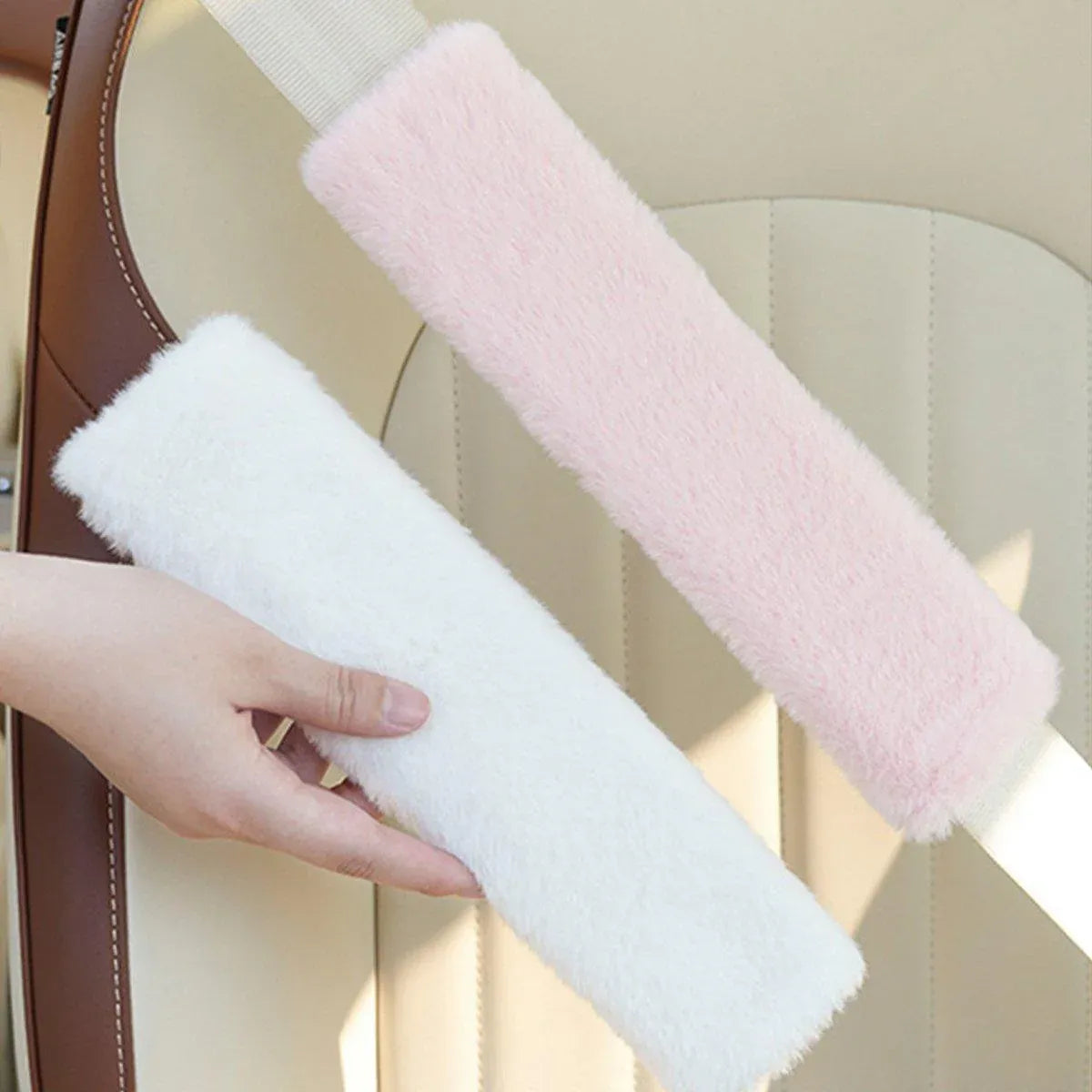 Winter Plush Shoulder Strap Cover Neck Cushion Pad for Comfortable Car Travel 2PCS - Black