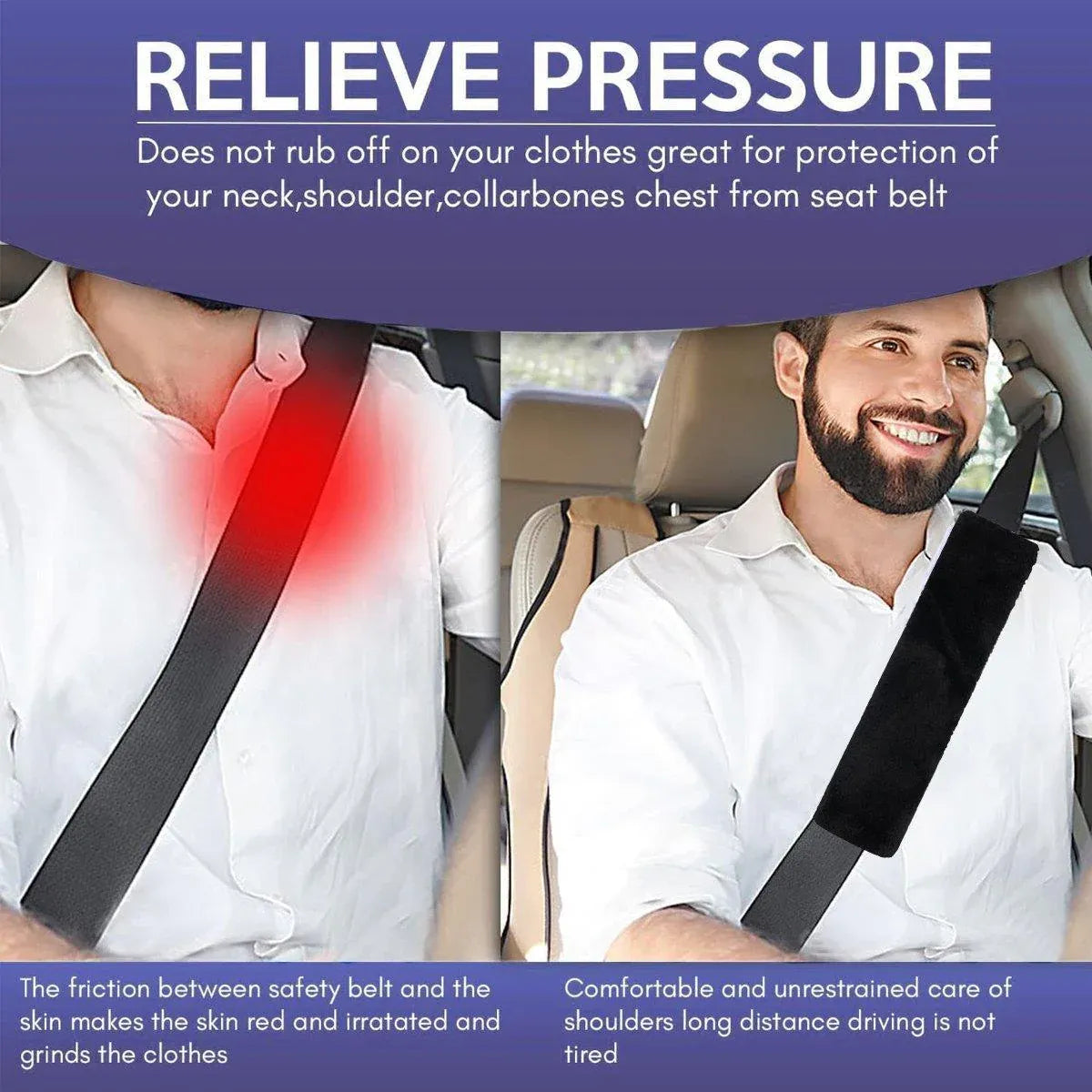Winter Plush Shoulder Strap Cover Neck Cushion Pad for Comfortable Car Travel 2PCS - Black