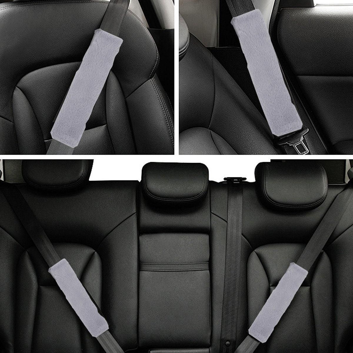 Winter Plush Shoulder Strap Cover Neck Cushion Pad for Comfortable Car Travel 2PCS - Black