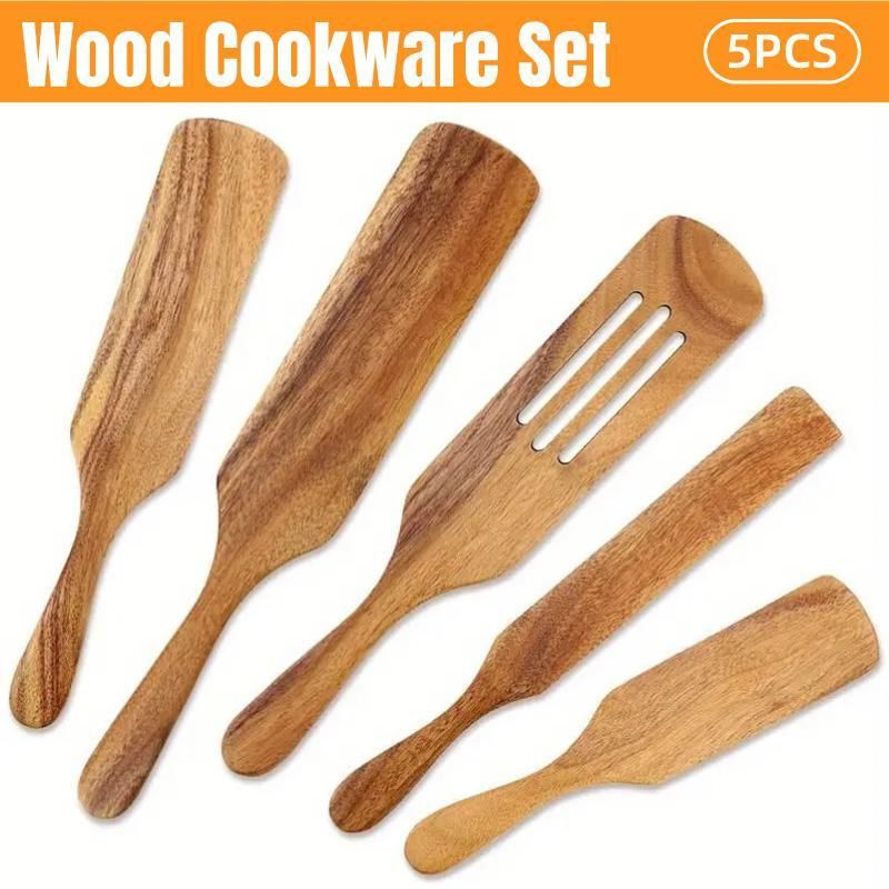 5pcs Wooden Spatula Set Kitchen Cooking Utensils Wooden Spatula for Cooking