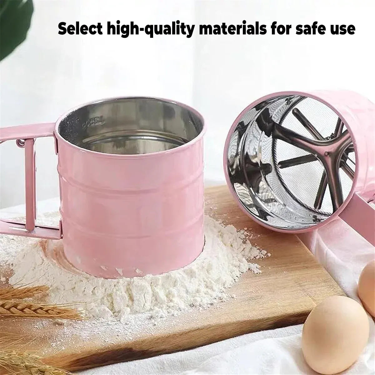 Hand Squeeze Mechanical Flour Sifter Stainless Steel One Hand Baking Sieve - Blue