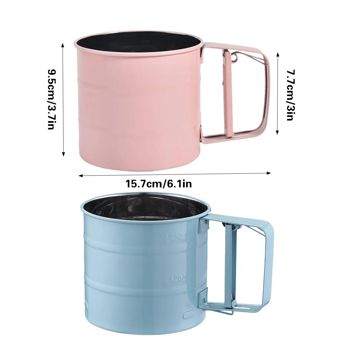 Hand Squeeze Mechanical Flour Sifter Stainless Steel One Hand Baking Sieve - Pink