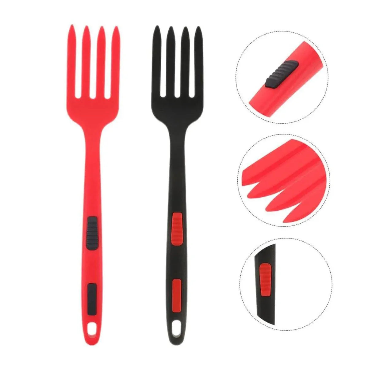 2PCS Silicone Heat Resistant Flexible Cooking Forks Dishwasher Safe Kitchen - Red-Black