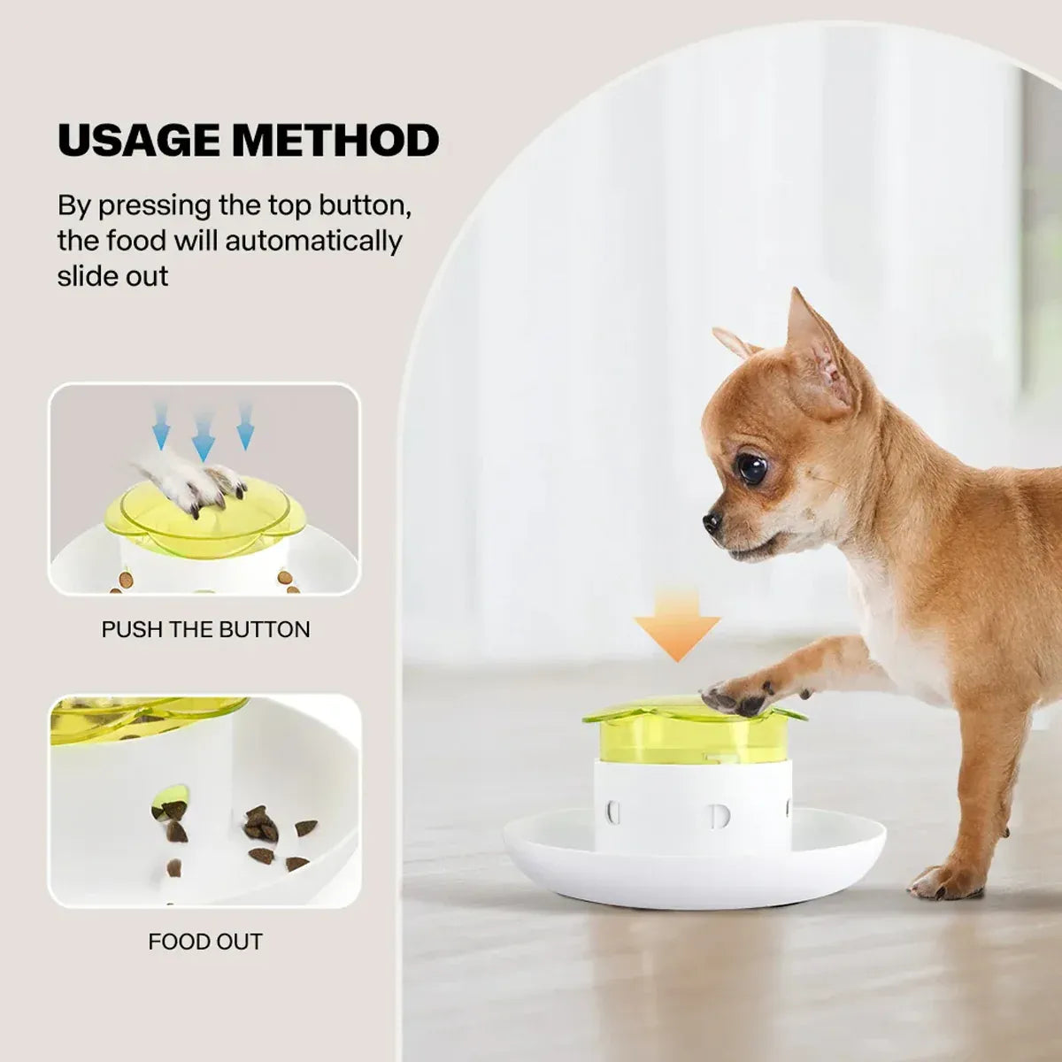 Automatic Pet Food Dispenser Feeding Bowl for Dogs and Cats Food Storage Bowl - Yellow