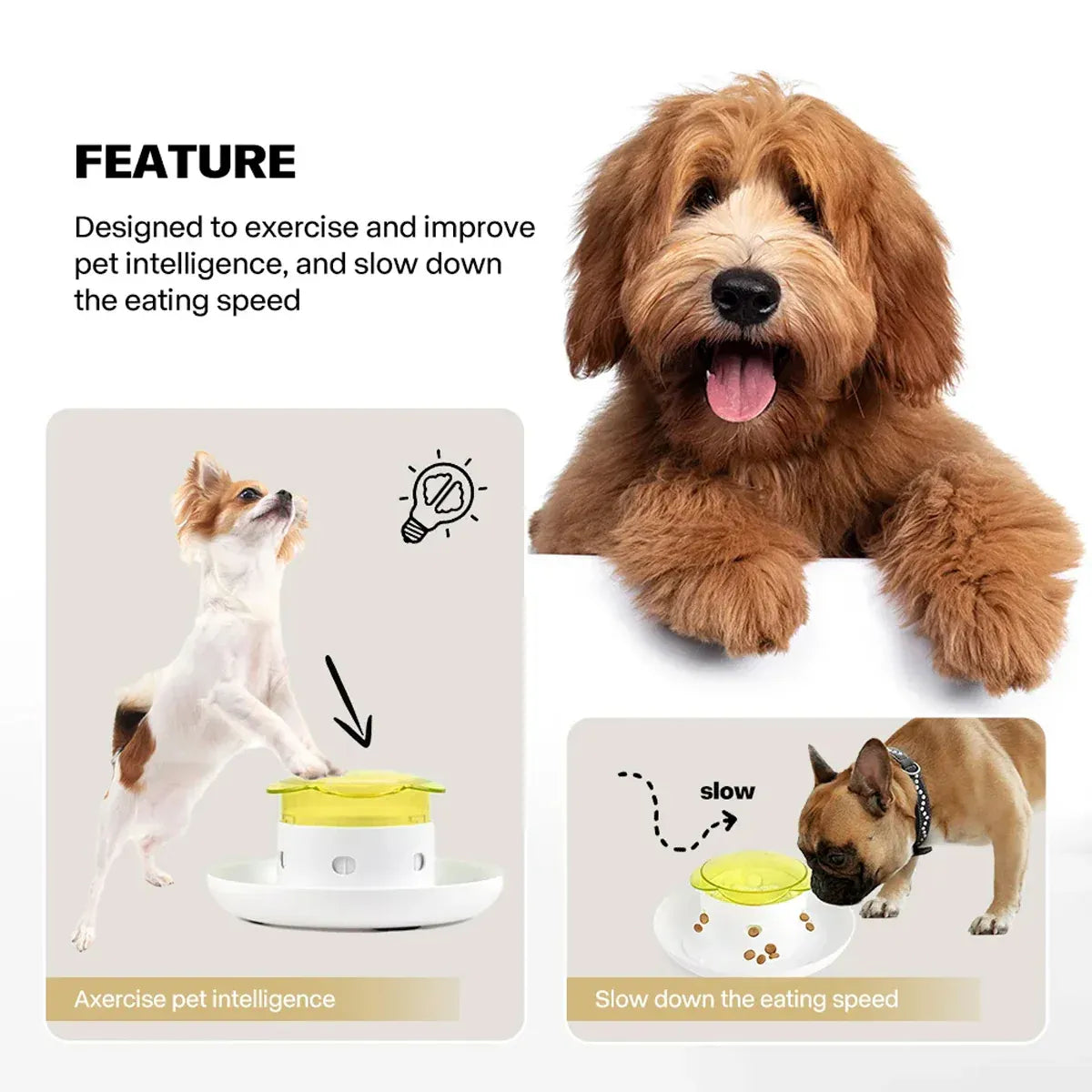 Automatic Pet Food Dispenser Feeding Bowl for Dogs and Cats Food Storage Bowl - Yellow