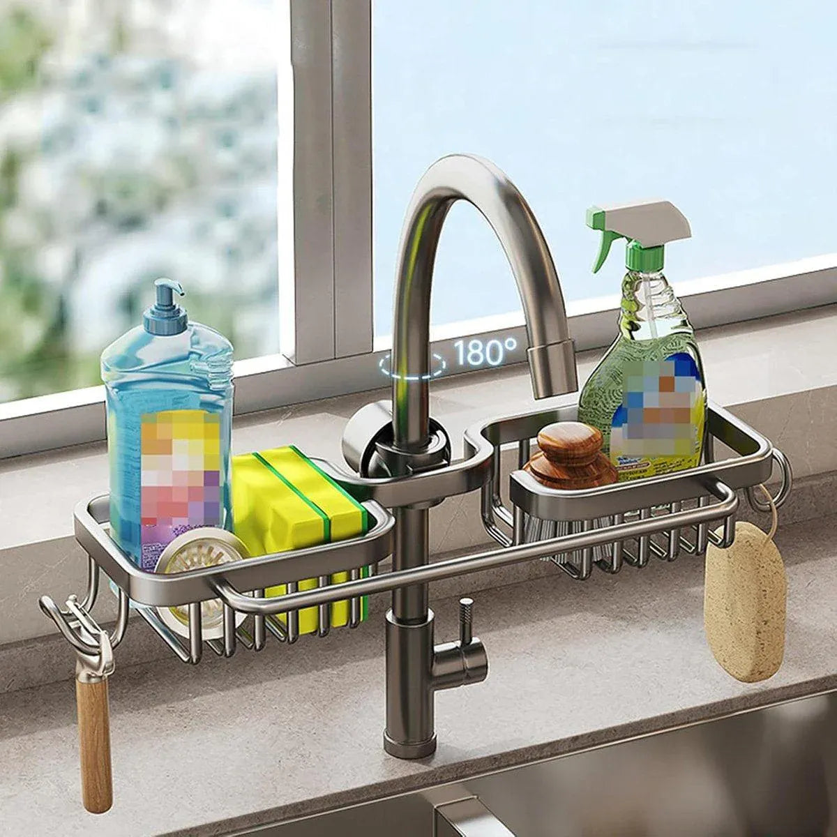 Multifunctional Faucet Shelf Kitchen Storage Sink Draining Basket Household Rack - Silver