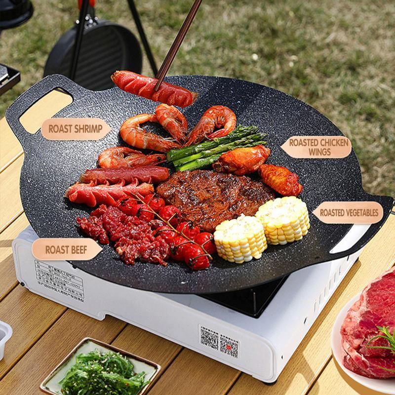 Korean BBQ Grill Pan 34cm Non Stick Marble Coating Plate for Gas Stove Outdoor Use