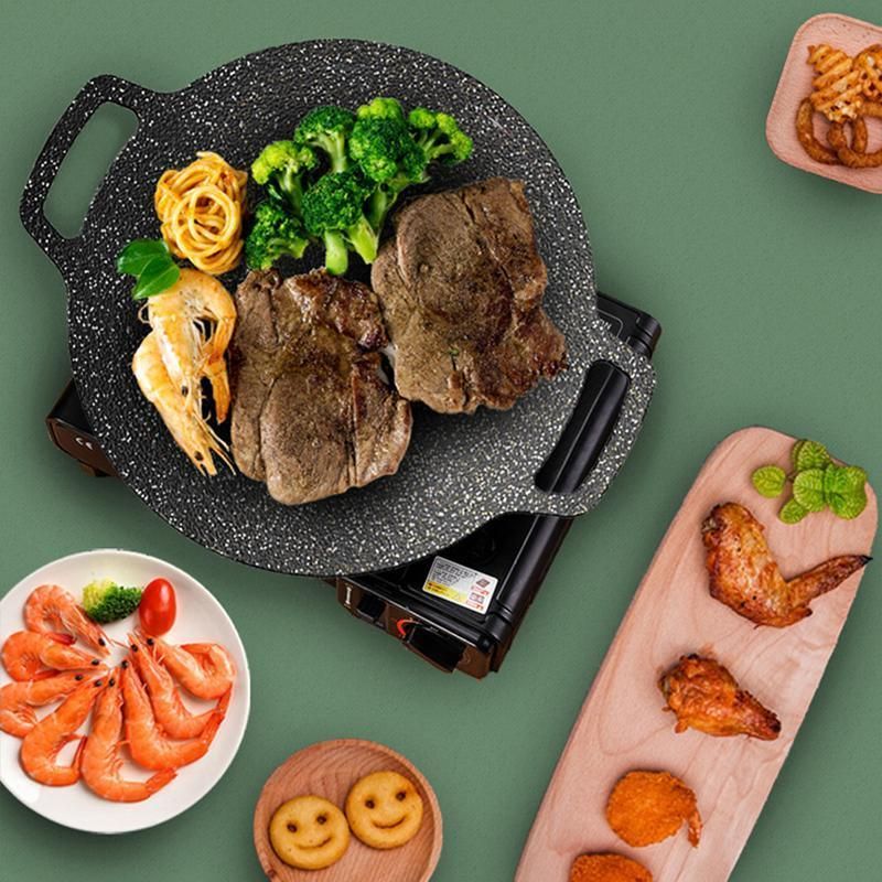 Korean BBQ Grill Pan 34cm Non Stick Marble Coating Plate for Gas Stove Outdoor Use