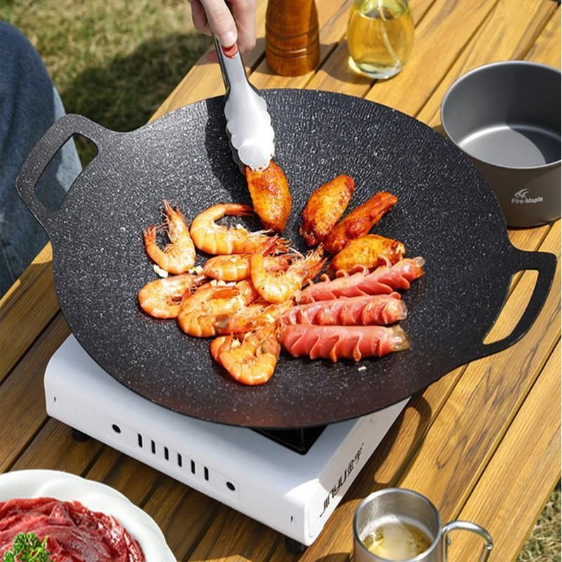 Korean BBQ Grill Pan 34cm Non Stick Marble Coating Plate for Gas Stove Outdoor Use