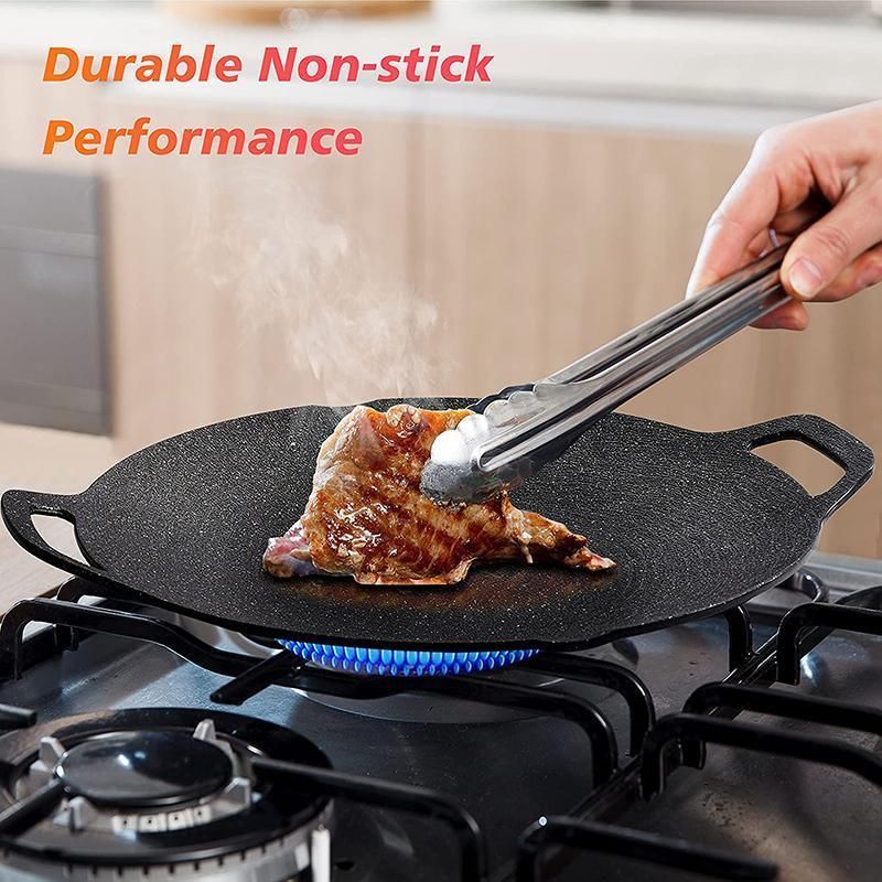Korean BBQ Grill Pan 34cm Non Stick Marble Coating Plate for Gas Stove Outdoor Use