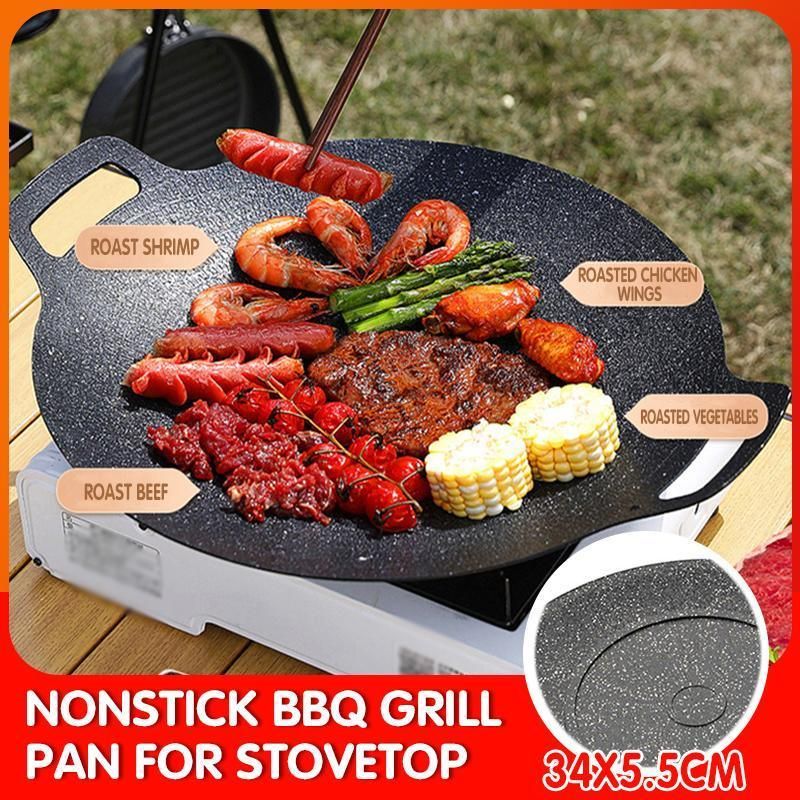 Korean BBQ Grill Pan 34cm Non Stick Marble Coating Plate for Gas Stove Outdoor Use