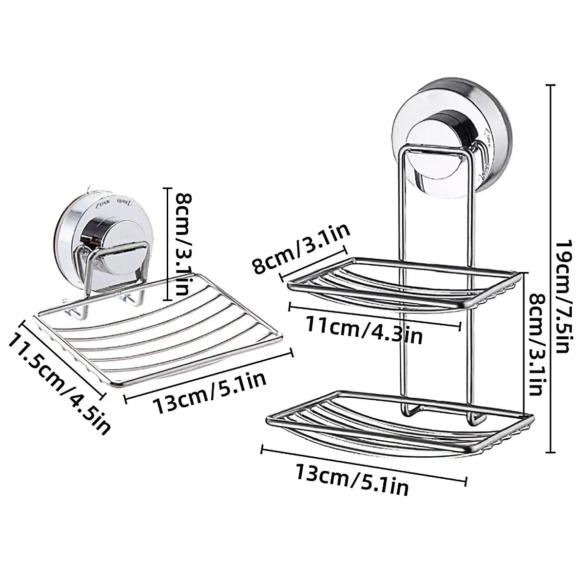 Shower Bar Holder Suction Basket Wall Mounted Stainless Steel Bathroom Soap Dish - Double Layer