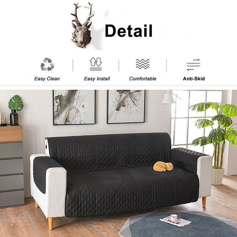 130X195cm Seater Pet Sofa Protector Cover Quilted Couch Covers Lounge Slipcover - Black