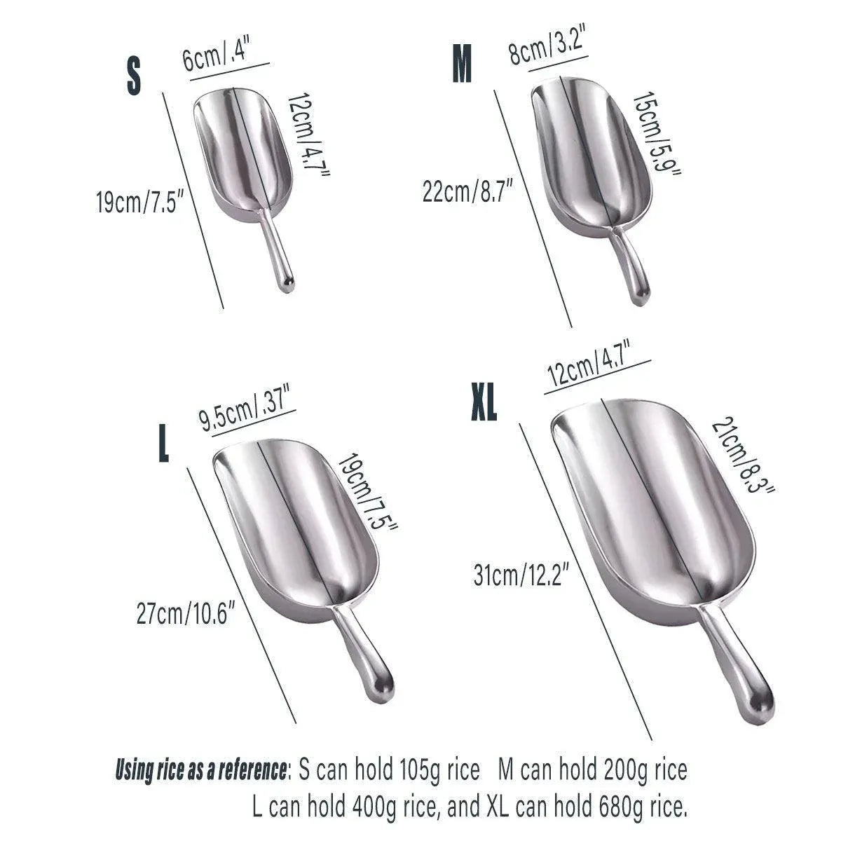4 Sizes Aluminum Alloy Ice Shovel Flour Rice Scoop Multipurpose Kitchen Tool - L