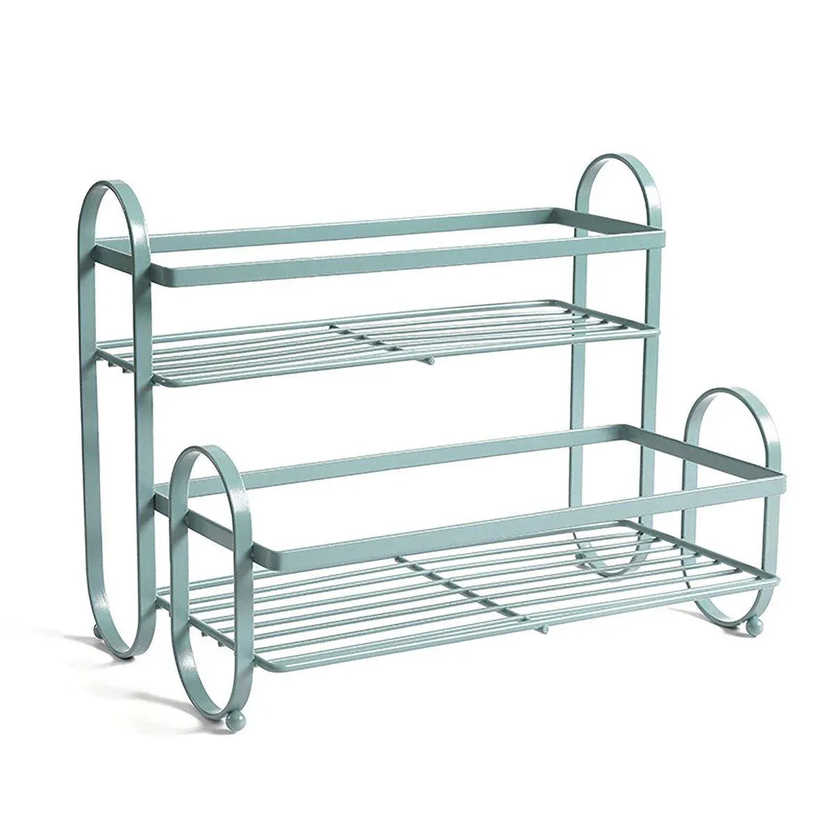 Iron Double Storage Shelf Organiser Durable Metal Rack for Kitchen Bathroom Use - Green