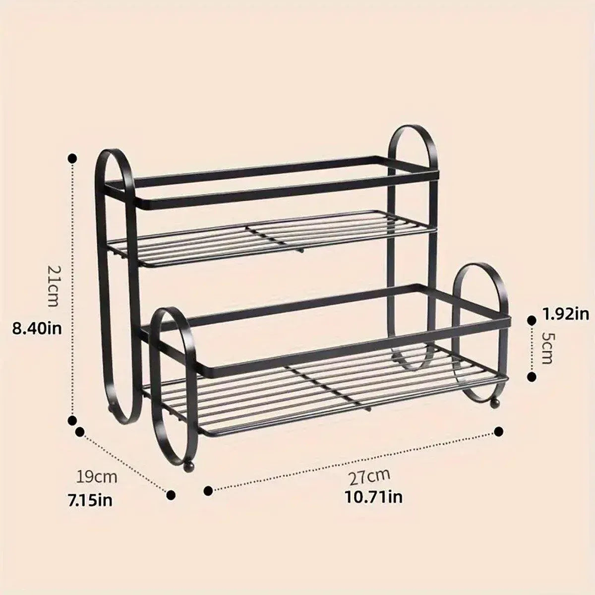 Iron Double Storage Shelf Organiser Durable Metal Rack for Kitchen Bathroom Use - Green