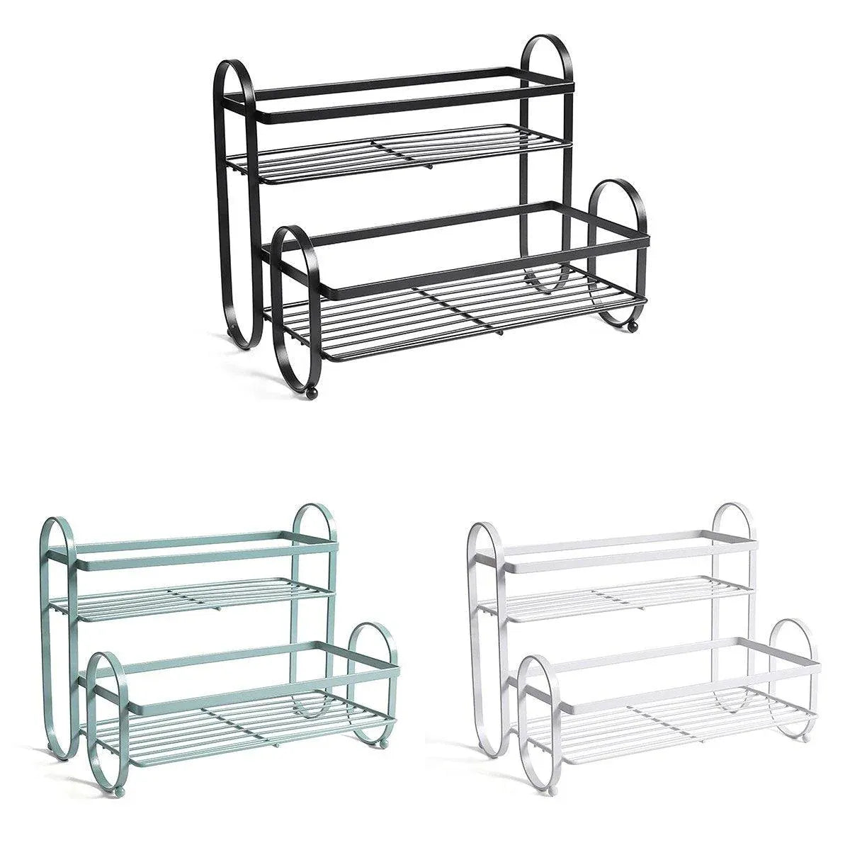 Iron Double Storage Shelf Organiser Durable Metal Rack for Kitchen Bathroom Use - White