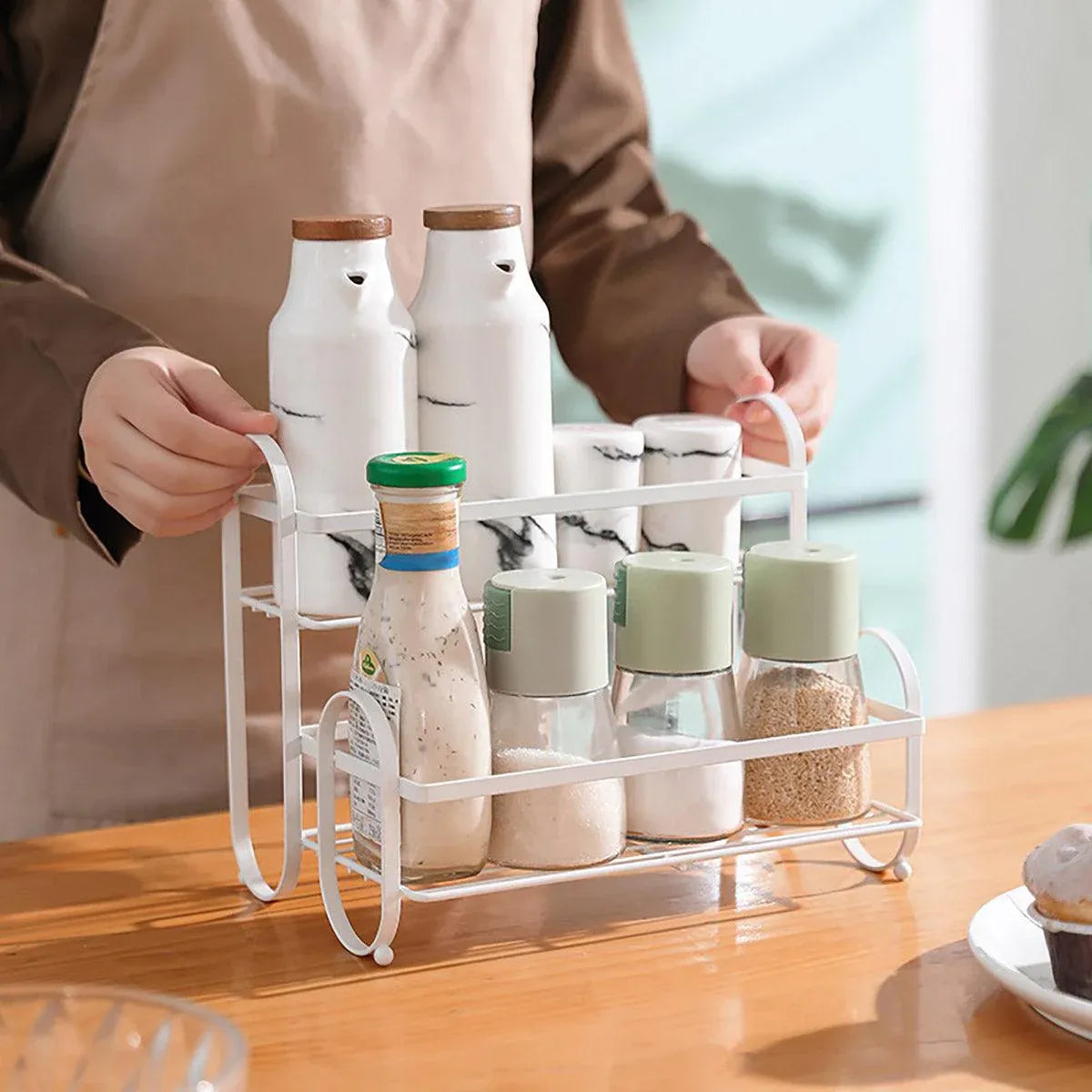 Iron Double Storage Shelf Organiser Durable Metal Rack for Kitchen Bathroom Use - White