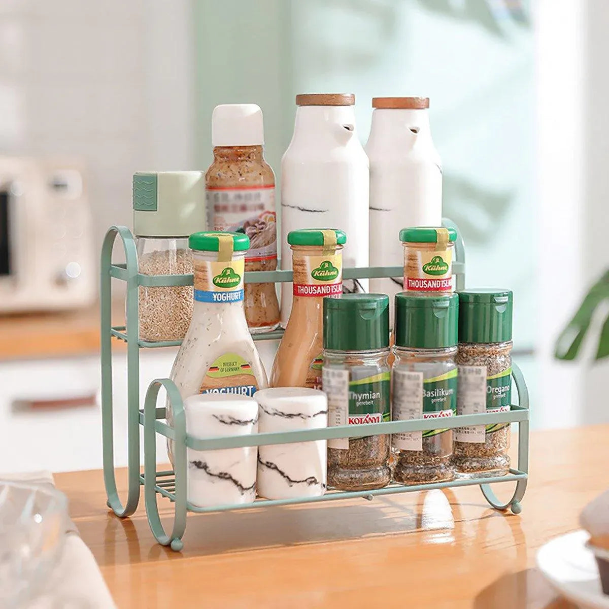 Iron Double Storage Shelf Organiser Durable Metal Rack for Kitchen Bathroom Use - White