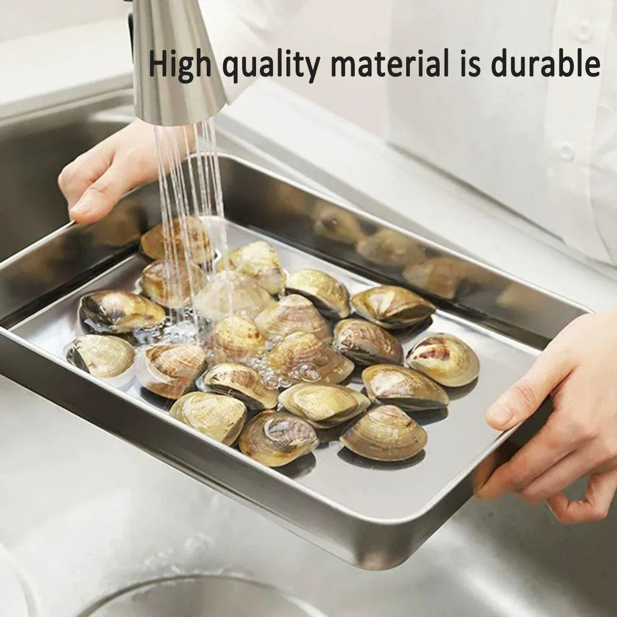 2PCS Stainless Steel Square Food Tray With Lid Rectangular Storage Box Plate