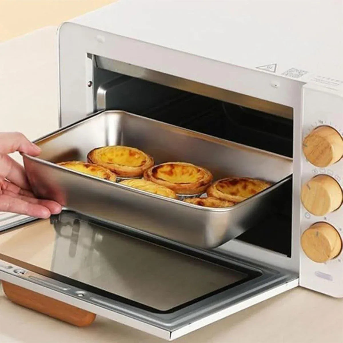 2PCS Stainless Steel Square Food Tray With Lid Rectangular Storage Box Plate